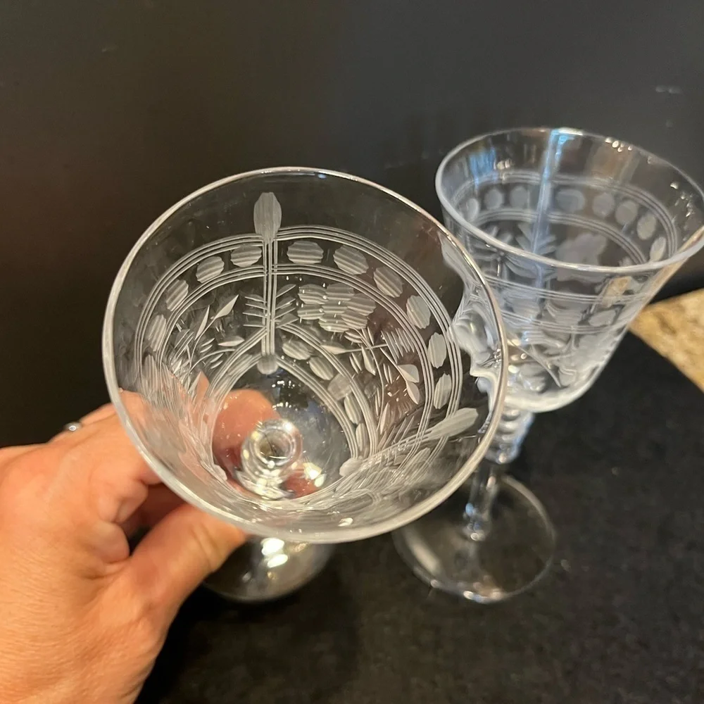 Vintage Etched Cordial Aperitif Glasses Set of Two